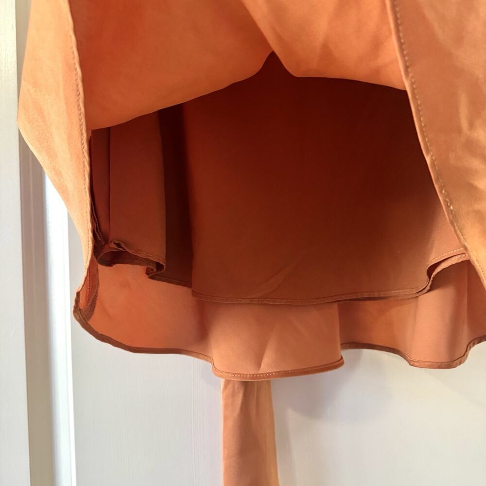 Le Lis Burnt Orange Wrap Mini Skirt Size Small Tie Waist Flowy Silky Satin Look - Picture 5 of 16
